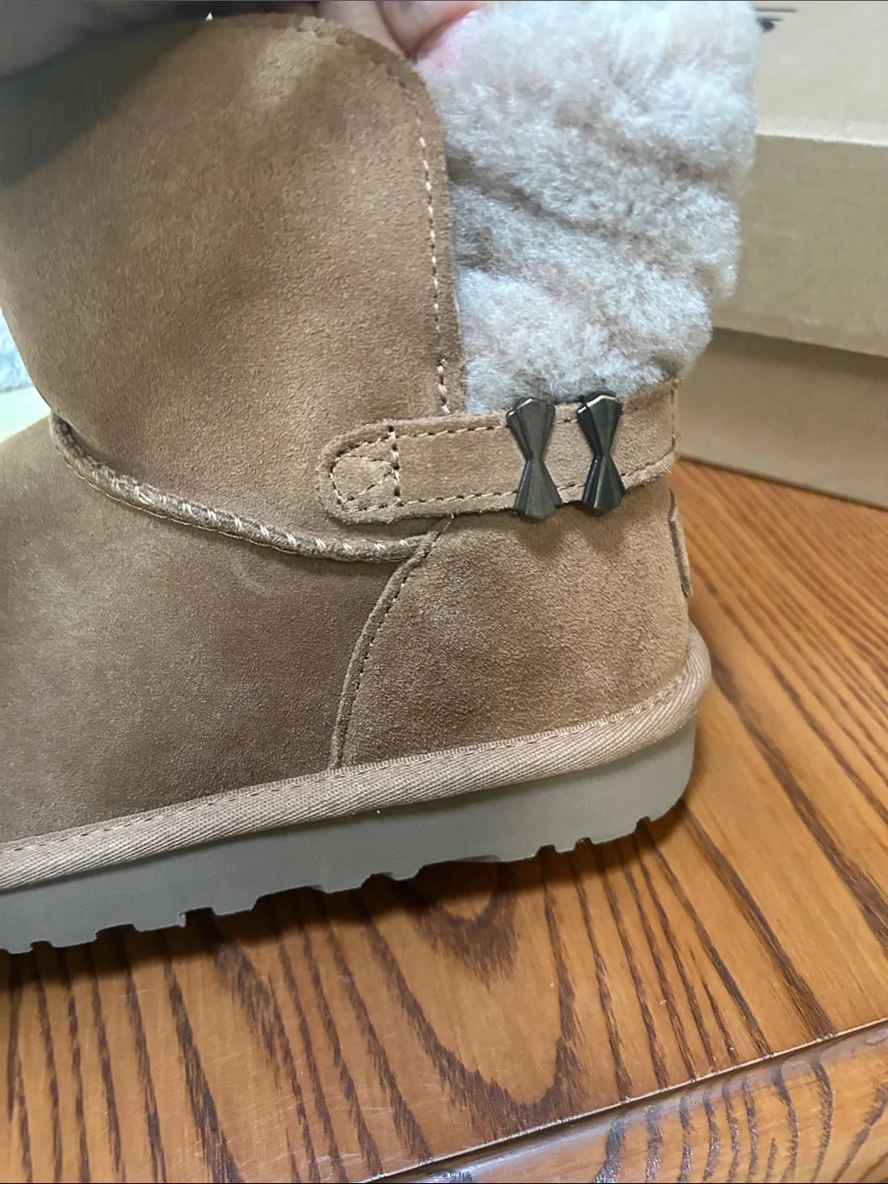 UGG Tan Suede Shearling Cuff Short Boots